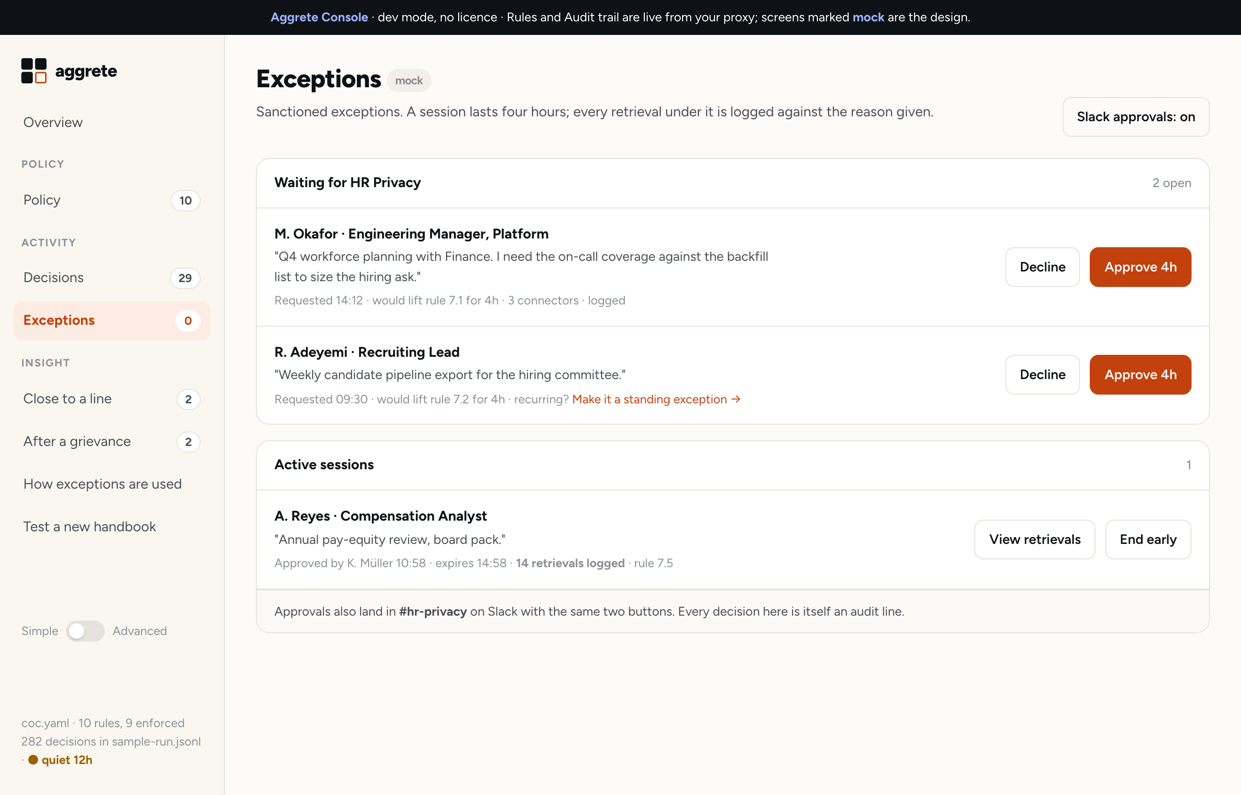 Aggrete Console: Exceptions